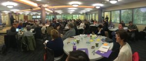 Panoramic photo of crowd at conference on housing for people with disabilities