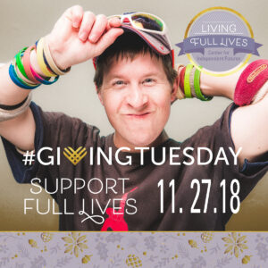 Man smiling in a baseball cap with bracelets on with #GivingTuesday and #ILGive imagery