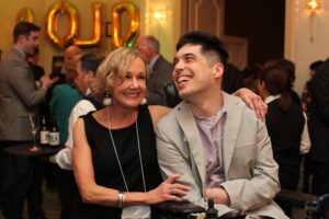 A woman and young man next to each other at SPARK, an Evanston event