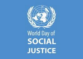 Image with blue background, white text stating "World Day of Social Justice"